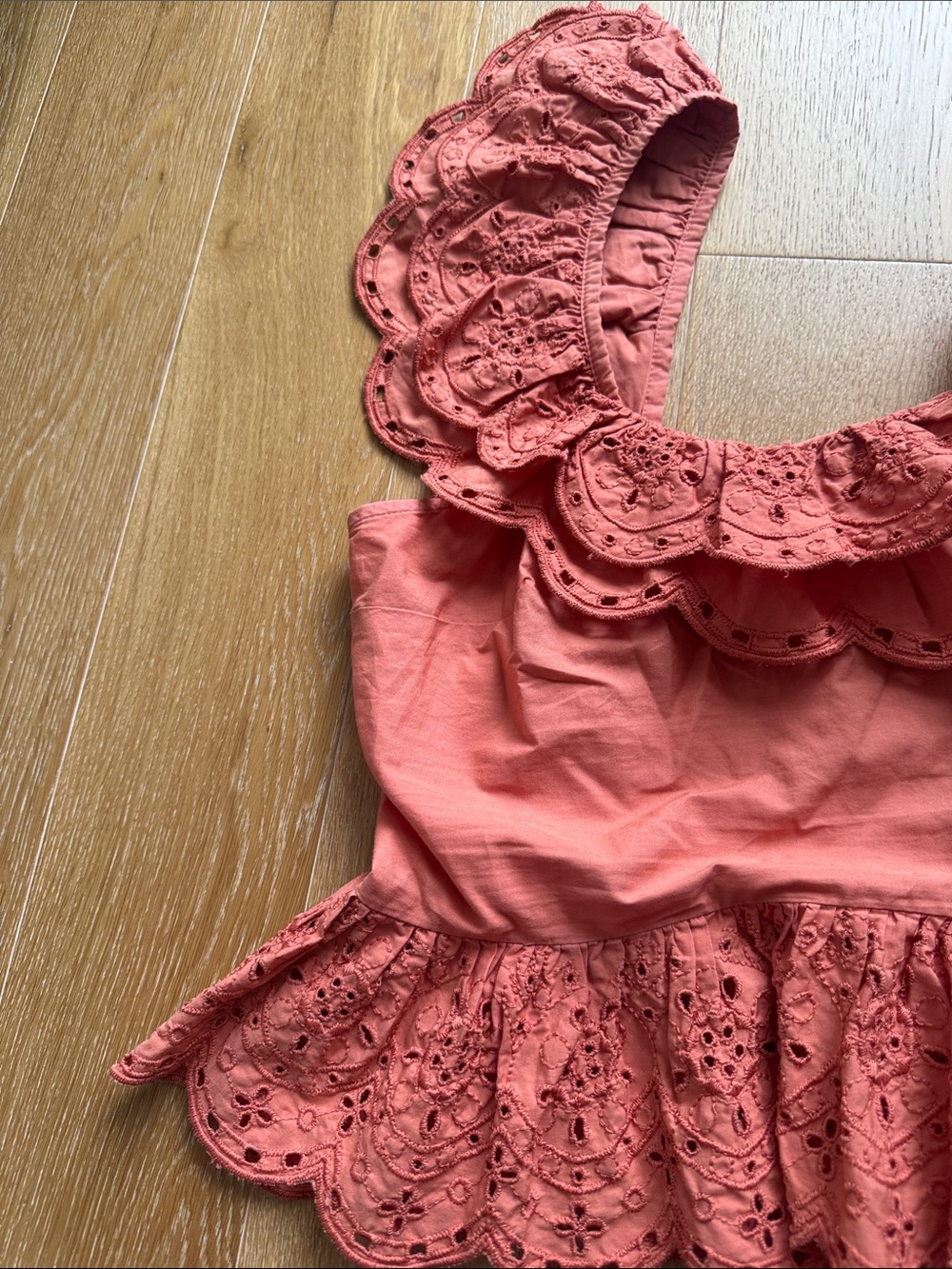 Express Coral Eyelet Ruffle Crop Top - Picture 7 of 7